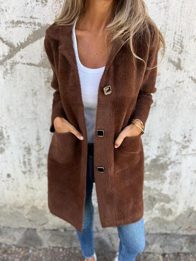 CASUAL SINGLE-BREASTED THICK COAT WITH LAPELS