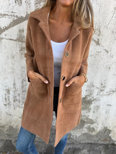 CASUAL SINGLE-BREASTED THICK COAT WITH LAPELS