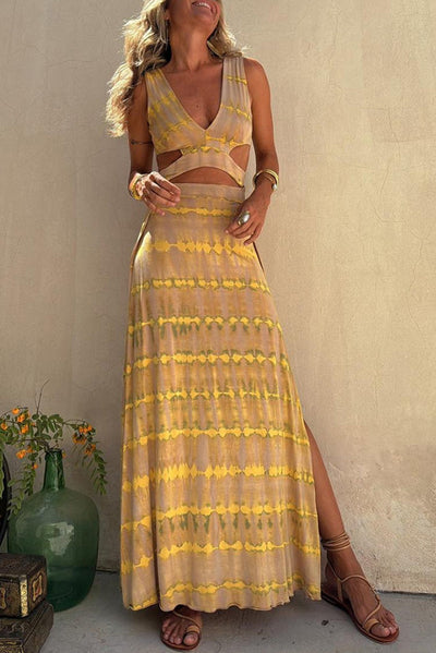 ANGELICA - CUTOUT NECKLINE SLIT STRETCH DRESS