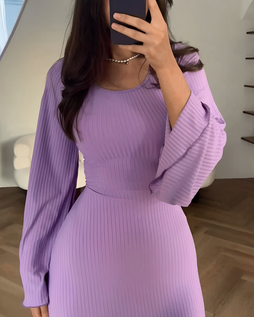 Isabelle – knitted maxi dress with slit and long sleeves