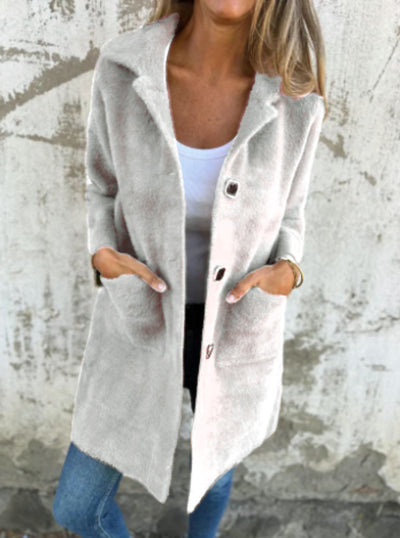 CASUAL SINGLE-BREASTED THICK COAT WITH LAPELS