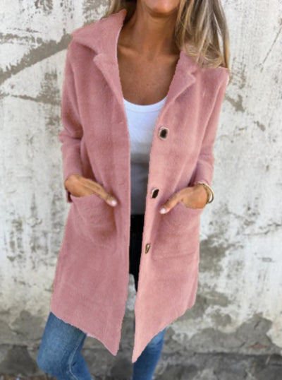 CASUAL SINGLE-BREASTED THICK COAT WITH LAPELS