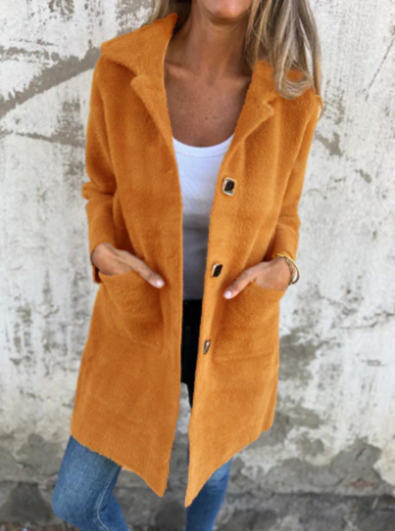 CASUAL SINGLE-BREASTED THICK COAT WITH LAPELS